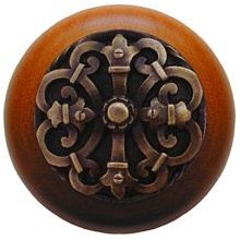 Notting Hill NHW-776C-AB Chateau Wood Knob in Antique Brass/Cherry wood finish